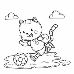animals coloring book alphabet. Isolated on white background. Vector cartoon cat soccer.