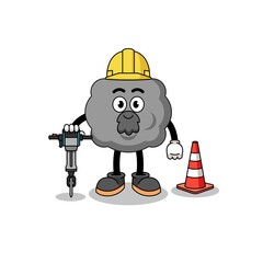 Character cartoon of dark cloud working on road construction