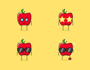 Set of cute red apple character with serious, smile and eyeglasses expressions. suitable for emoticon, logo, symbol and mascot
