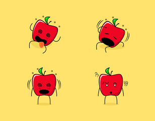Set of cute red apple character with dizzy expressions. suitable for emoticon, logo, symbol and mascot