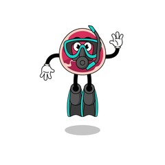 Character cartoon of meat as a diver