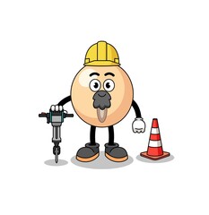 Character cartoon of soy bean working on road construction