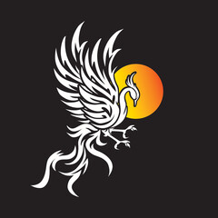 phoenix white and moon logo, silhouette of fantasy legend logo vector illustrations