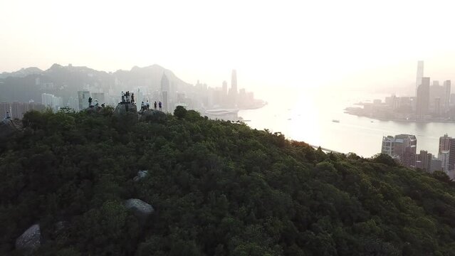Hong Kong Victoria Harbour sunset mountion foreground