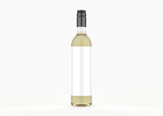 Clear Glass Wine Bottle Mockup isolated on white background. 3d illustration