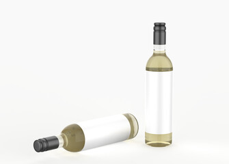 Clear Glass Wine Bottle Mockup isolated on white background. 3d illustration