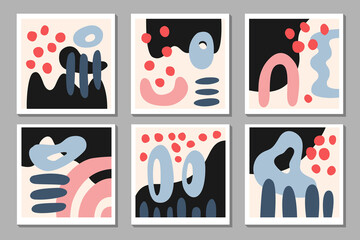Set of modern illusration with simple flat abstract shapes