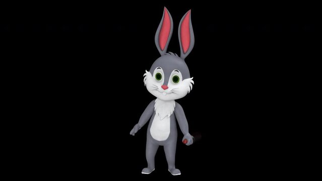 Drunken rabbit with bottle - 3d render looped with alpha channel.