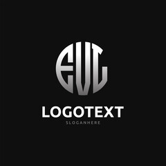 Evl Monogram logo, Evl Circle font, Round monogram Evl letters, three letters logo