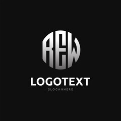 Rew Monogram logo, Rew Circle font, Round monogram Rew letters, three letters logo