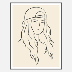 Beautiful woman face in line art style for wall decoration