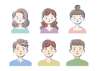 困っている顔の若い男女　バストアップ　セット