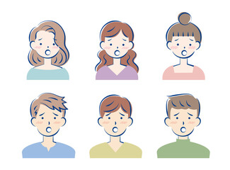 困っている顔の若い男女　バストアップ　セット