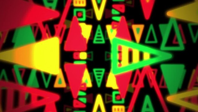 カラフルポップで派手なトライバルパターンの3D空間　回転　ループ