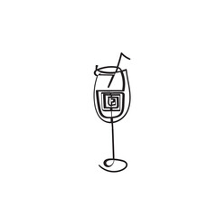 Continuous line drawing. Drinking glass with a straw. Illustration icon vector
