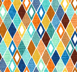 Seamless playful rhombus colorful pattern. Retro geometric creative background design. - 504066961