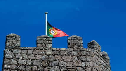 Tower with Portuguese flag in Sintra, in Portugal on May 2019