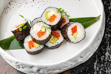 luxury sushi on the white plate