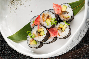 luxury sushi on the white plate