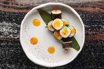 luxury sushi on the white plate