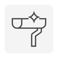 Rain gutter or eavestrough clean, cleanup vector icon. Include pipe or downpipe, downspout. To service by cleaning for roof drainage system. Part at exterior home house building. Editable stroke.
