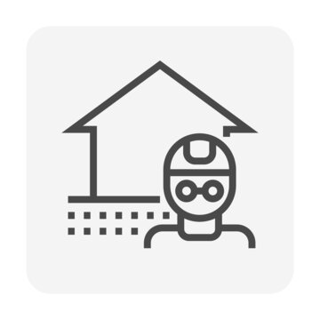 Engineering, Architecture Vector Icon. Include Soil, Builder Man, Safety Hard Hat For Design, Control, Construction And Inspection Home House Building I.e. Civil Engineer, Architect. Editable Stroke.
