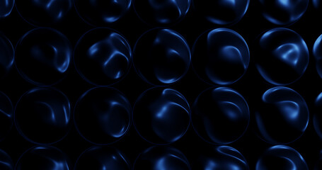 Render with blue warped spheres on black