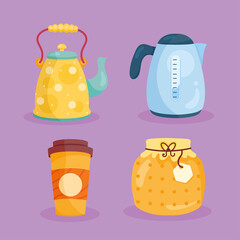 four kitchen teapots icons