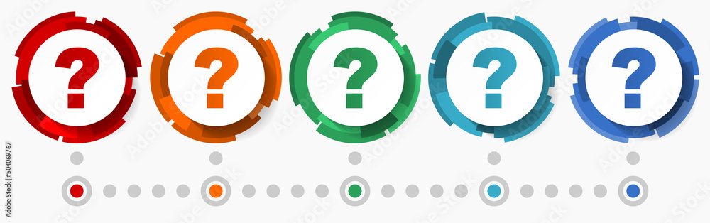 Poster Question mark concept vector icon set, modern design abstract web buttons i n 5 color options, infographic template