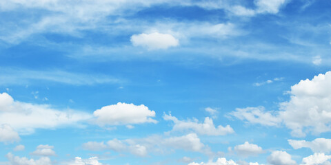 Naklejka na ściany i meble Light blue sky and white clouds. (Panorama) With copy space. 