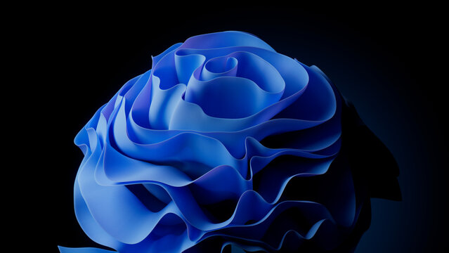 Naklejki Wavy Blue Surfaces. Trendy Abstract Bloom Background. 3D Render.