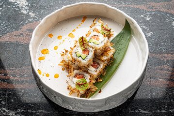 luxury sushi on the white plate