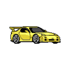 
Fully edited pixel art style colored car isolated on a white background for games, mobile applications, poster design and printed purpose