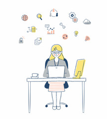 SE /デスクワークをする女性とwebシステムイメージのアイコン