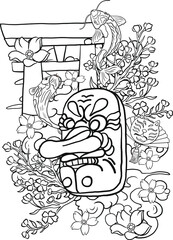 Symbol of Japanese illustration isolated on white background.doodle line art for sticker.