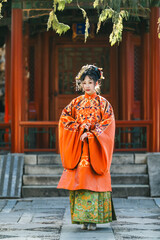 Women in classical Chinese costumes in the Forbidden City