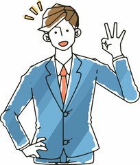 OKマークを出すスーツ姿のビジネスマンの男性