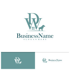 Letter D W with Dog logo vector template, Creative D W logo design concepts