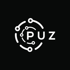 PUZ technology letter logo design on black  background. PUZ creative initials technology letter logo concept. PUZ technology letter design.
