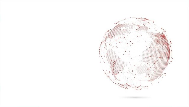 Tech earth globalization in 3d animation. Global Business dots on rotating planet.
