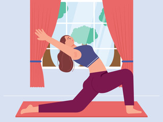 Sports activities for a healthy body and mind. Woman doing yoga pose. Yoga vector illustration.