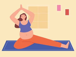 Light exercise during pregnancy. Pregnant woman doing yoga. Yoga vector illustration.	