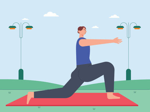 Outdoor sports. People exercising yoga. Yoga vector illustration.
