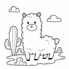 animals coloring book alphabet. Isolated on white background. Vector cartoon llama.