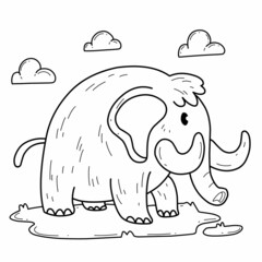 animals coloring book alphabet. Isolated on white background. Vector cartoon mammoth.