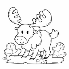 animals coloring book alphabet. Isolated on white background. Vector cartoon moose.