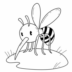 animals coloring book alphabet. Isolated on white background. Vector cartoon mosquito.