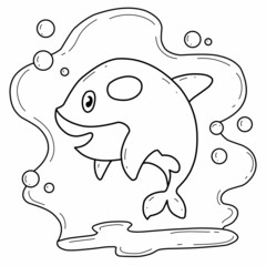 animals coloring book alphabet. Isolated on white background. Vector cartoon orca.