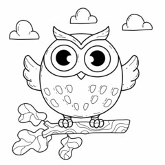 animals coloring book alphabet. Isolated on white background. Vector cartoon owl.
