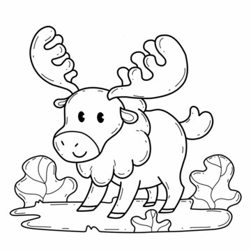 animals coloring book alphabet. Isolated on white background. Vector cartoon moose.